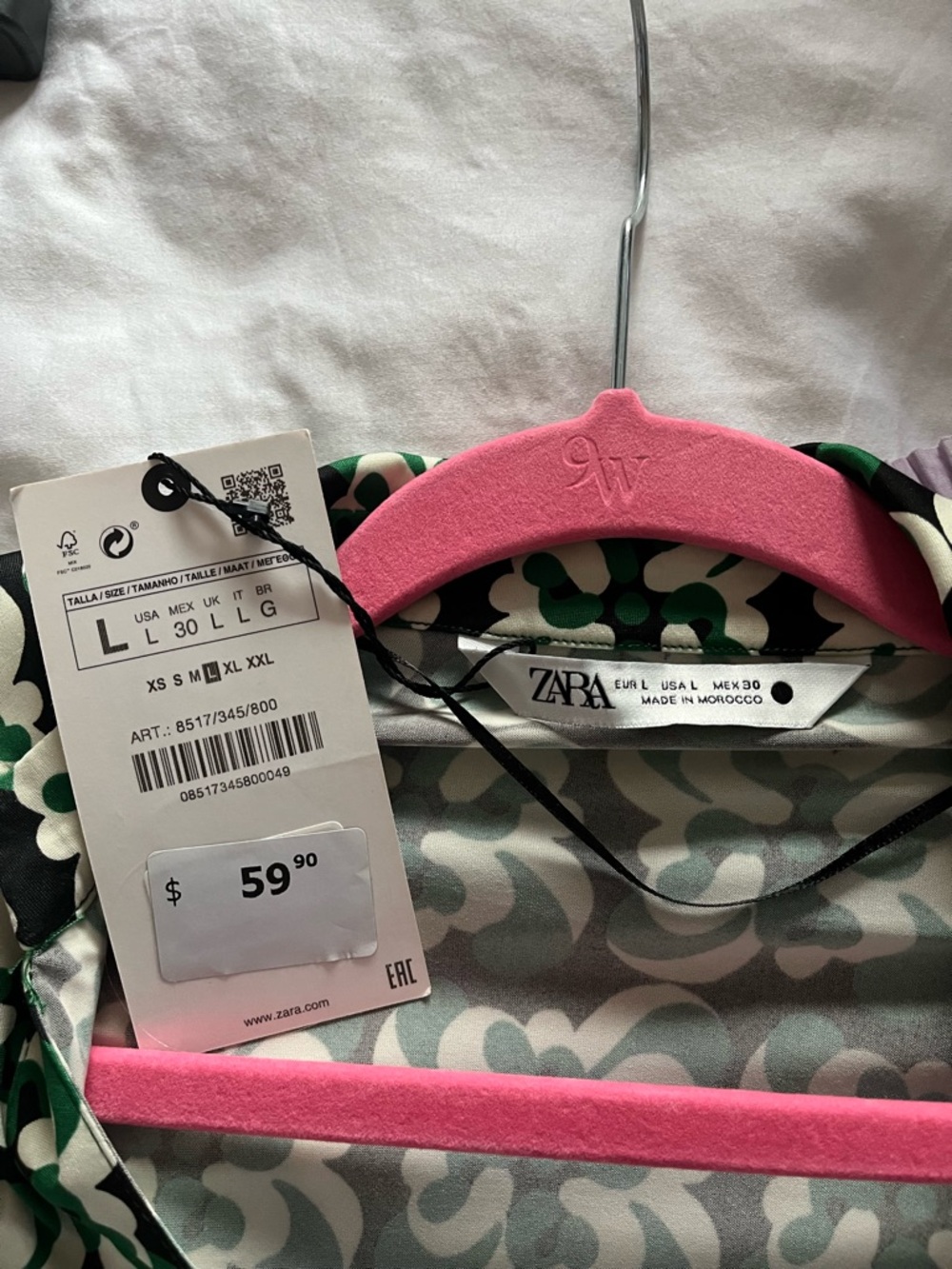ZARA Green, Black & White Circular Print Blouse